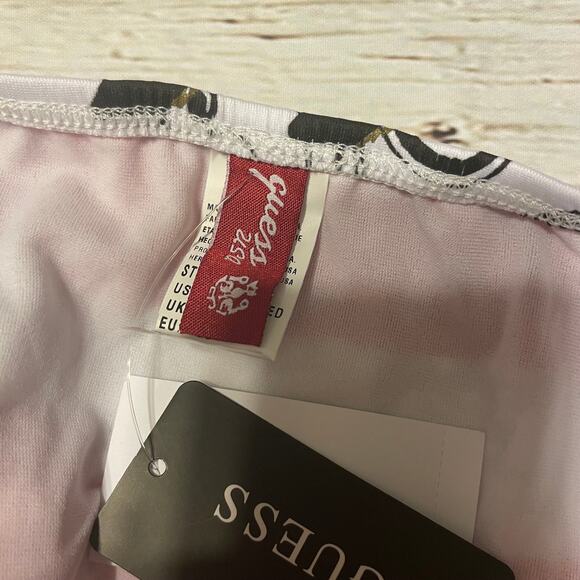 Guess Bikini Bottom Womens Medium Pink White Stripe Graphic Swim Beach Pool - Picture 6 of 6